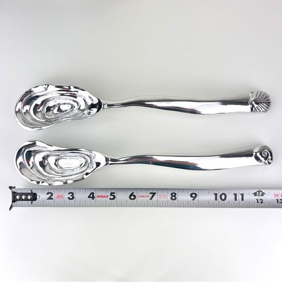 BEATRIZ BALL Oyster Bowl Ocean Platter 15” Aluminum With Two Spoons - Picture 14 of 16